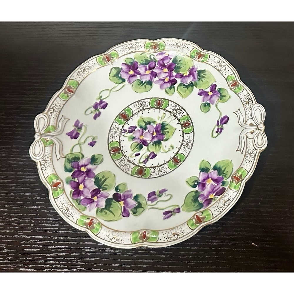Antique Haviland France Limoges Plate-Hand Painted-Gold Scalloped Edge Bow 9.5"